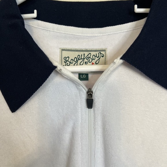 Bogey Boys Sweater Zip Terry Cloth Crewneck Men's Large White Golf Zip Retro - Picture 2 of 7